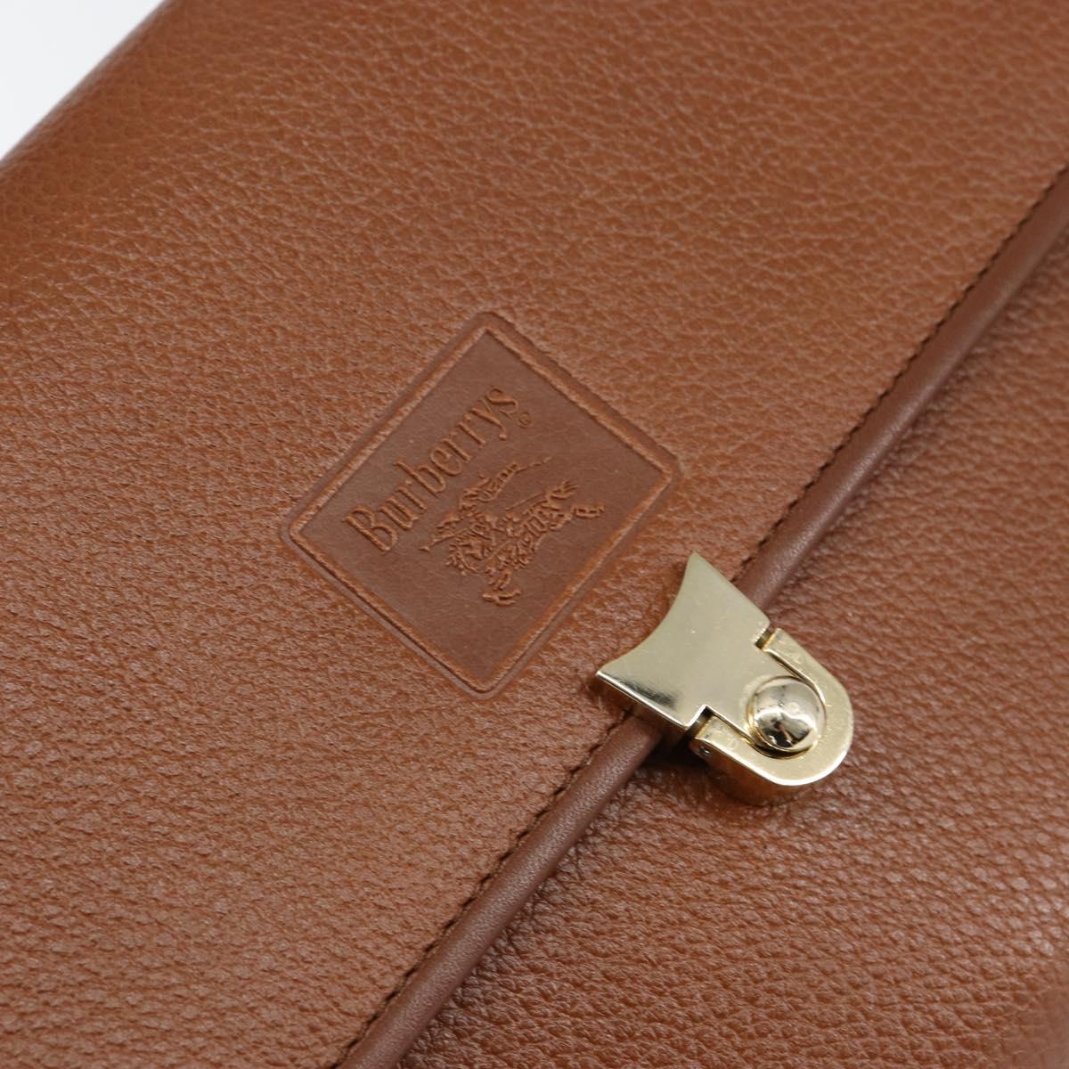 Burberrys Hand Bag Leather Brown Gold Auth th6517