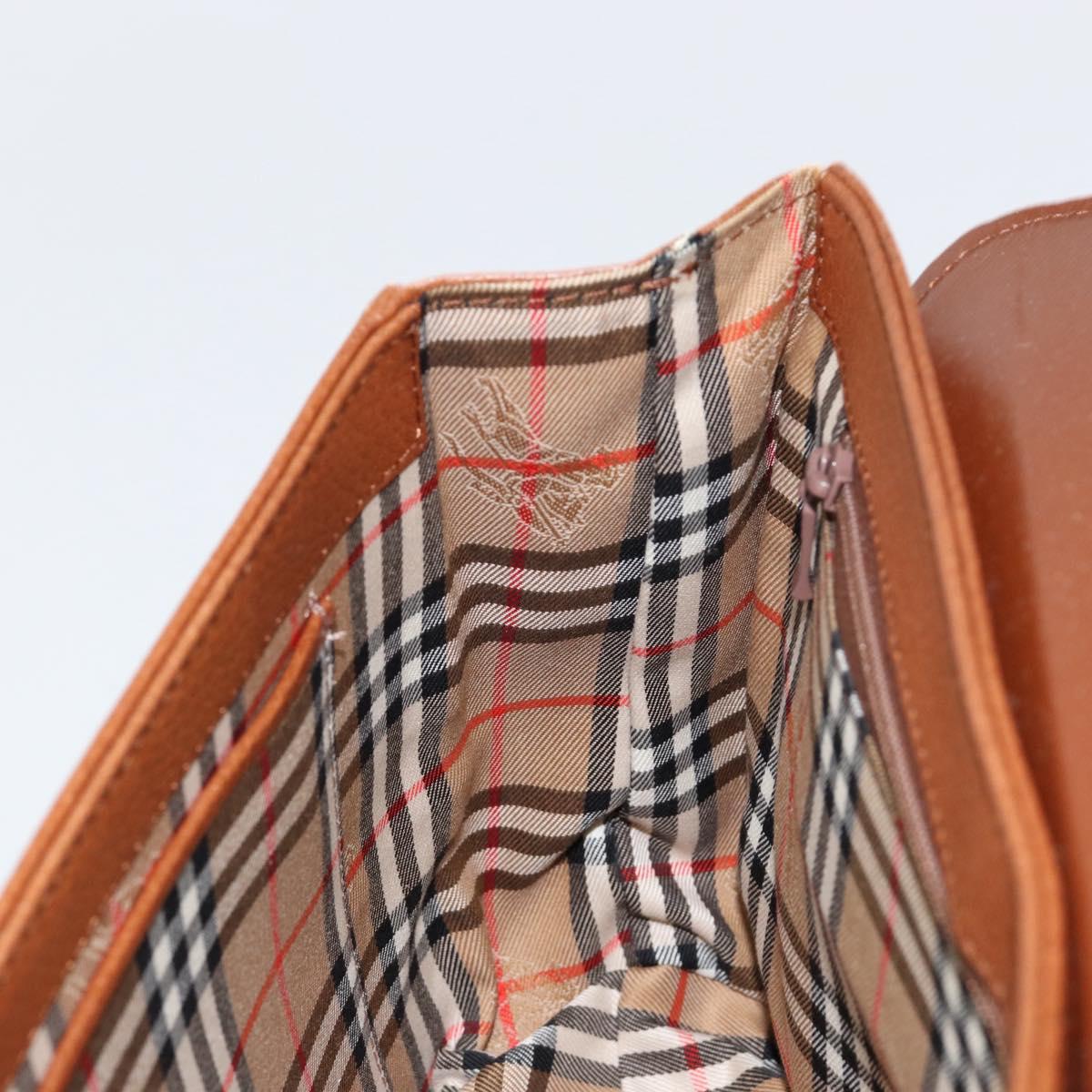 Burberrys Hand Bag Leather Brown Gold Auth th6517