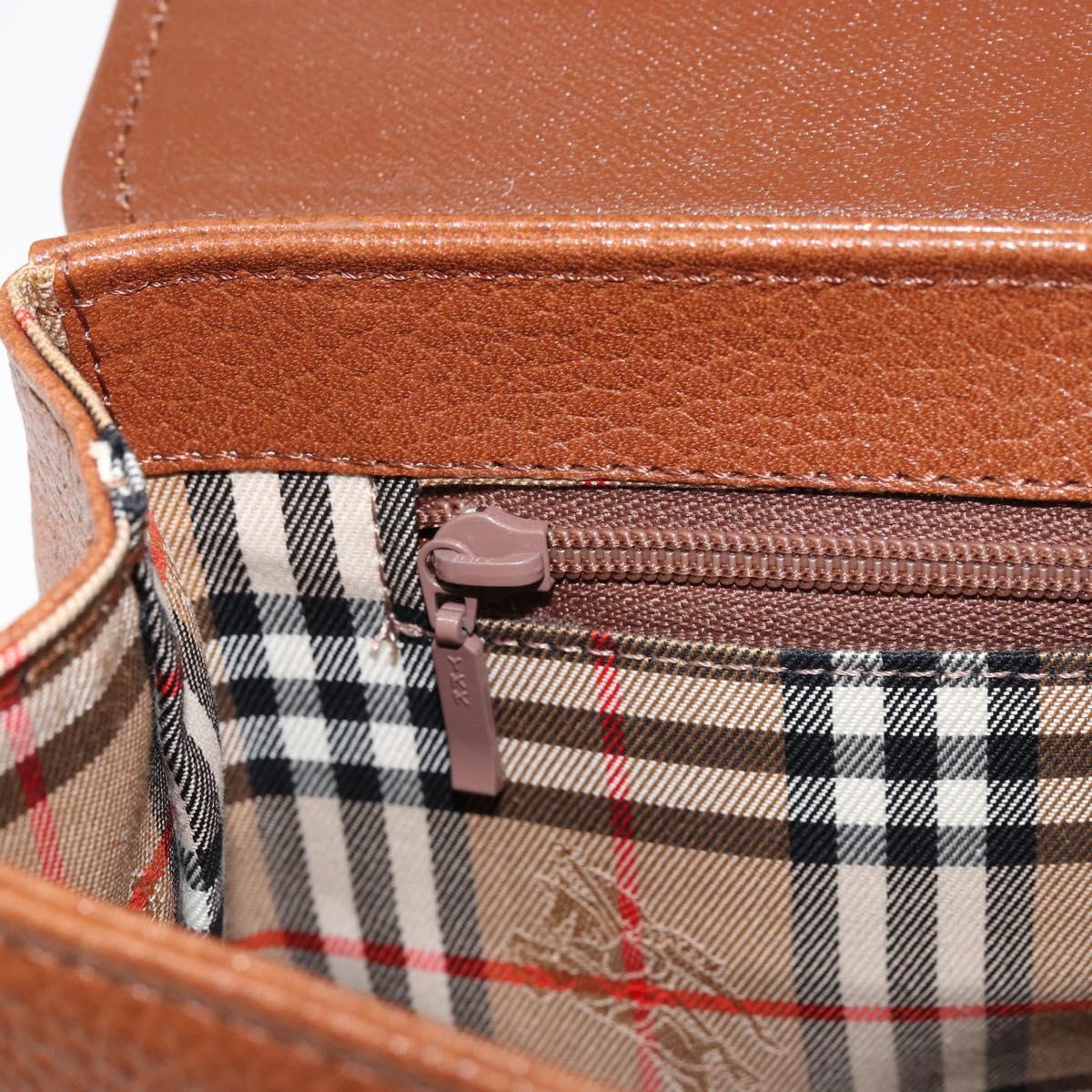 Burberrys Hand Bag Leather Brown Gold Auth th6517