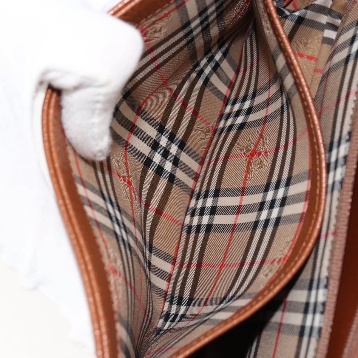 Burberrys Hand Bag Leather Brown Gold Auth th6517