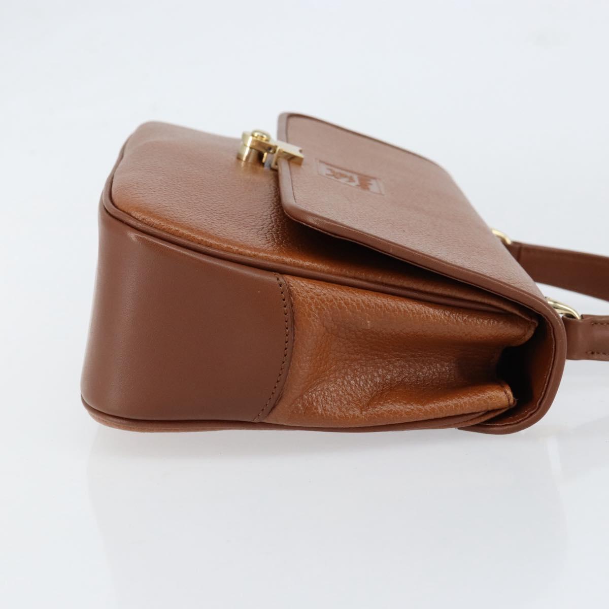 Burberrys Hand Bag Leather Brown Gold Auth th6517