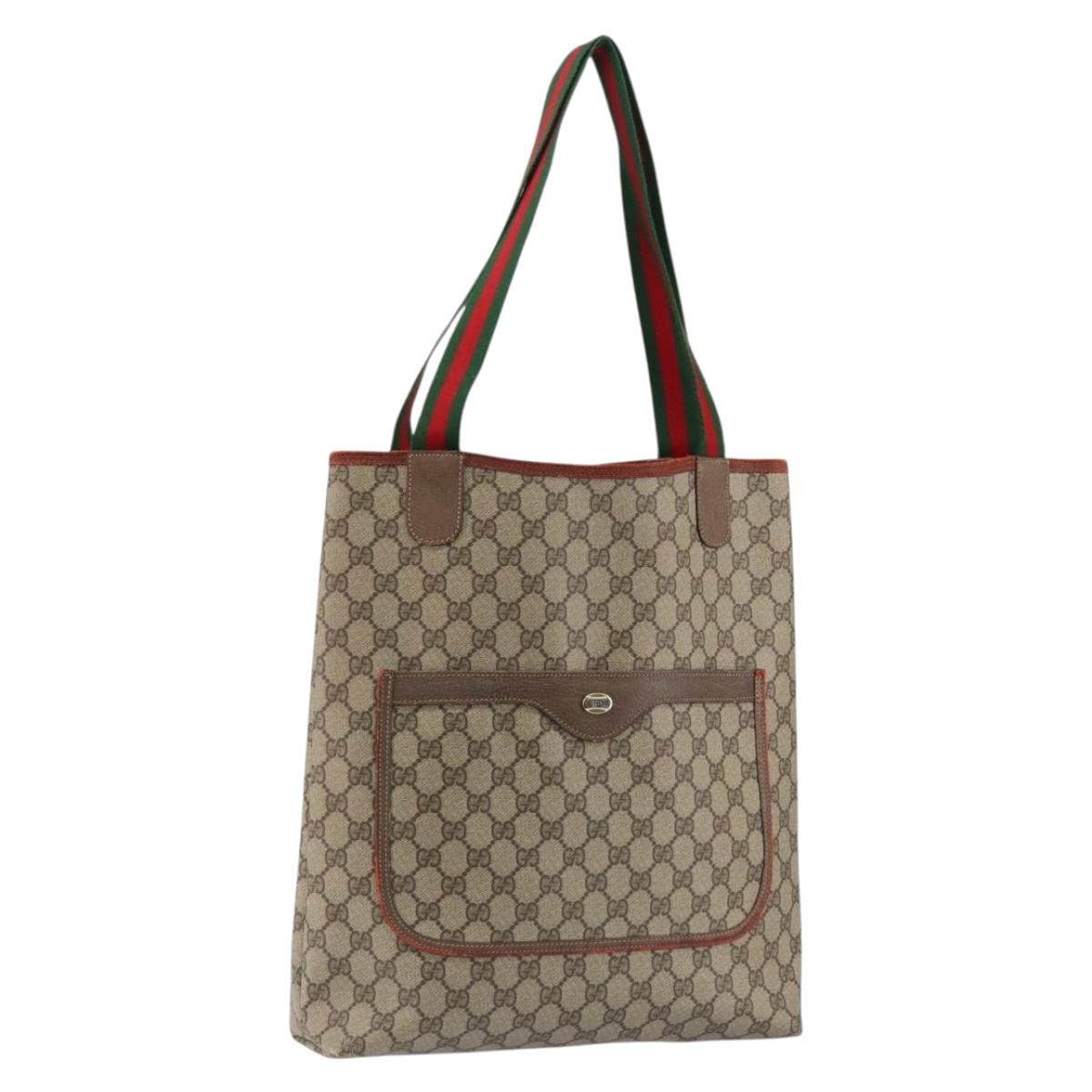 GUCCI GG Supreme Web Sherry Line Tote Bag PVC Beige Red 39 02 003 Auth th6519