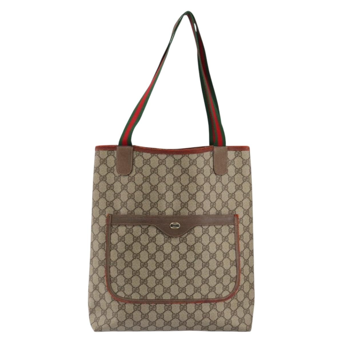 GUCCI GG Supreme Web Sherry Line Tote Bag PVC Beige Red 39 02 003 Auth th6519