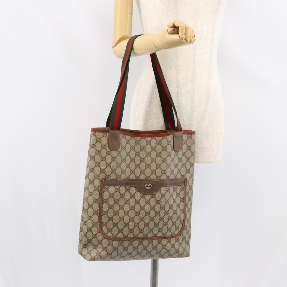 GUCCI GG Supreme Web Sherry Line Tote Bag PVC Beige Red 39 02 003 Auth th6519