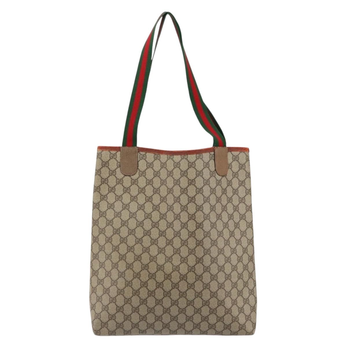 GUCCI GG Supreme Web Sherry Line Tote Bag PVC Beige Red 39 02 003 Auth th6519