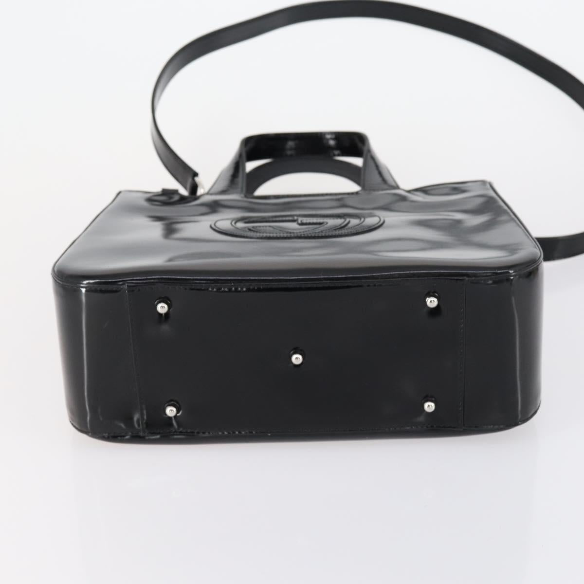 GUCCI Soho Hand Bag Enamel 2way Black Silver 000 1013 0504 Auth th6522