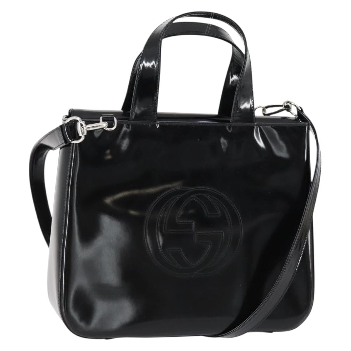 GUCCI Soho Hand Bag Enamel 2way Black Silver 000 1013 0504 Auth th6522