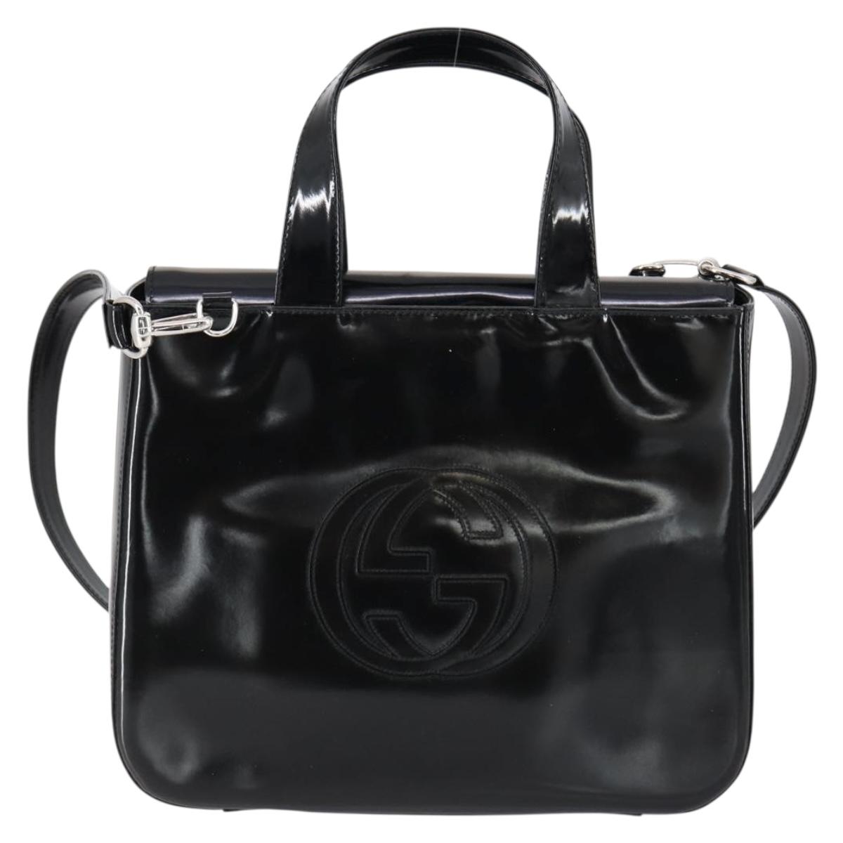 GUCCI Soho Hand Bag Enamel 2way Black Silver 000 1013 0504 Auth th6522