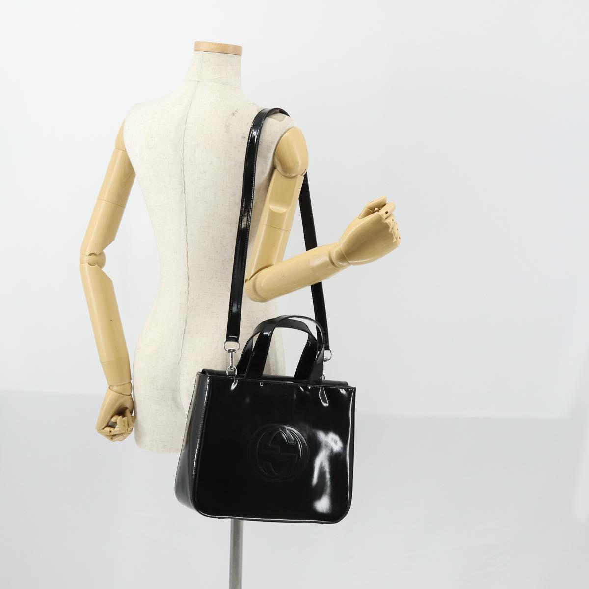 GUCCI Soho Hand Bag Enamel 2way Black Silver 000 1013 0504 Auth th6522