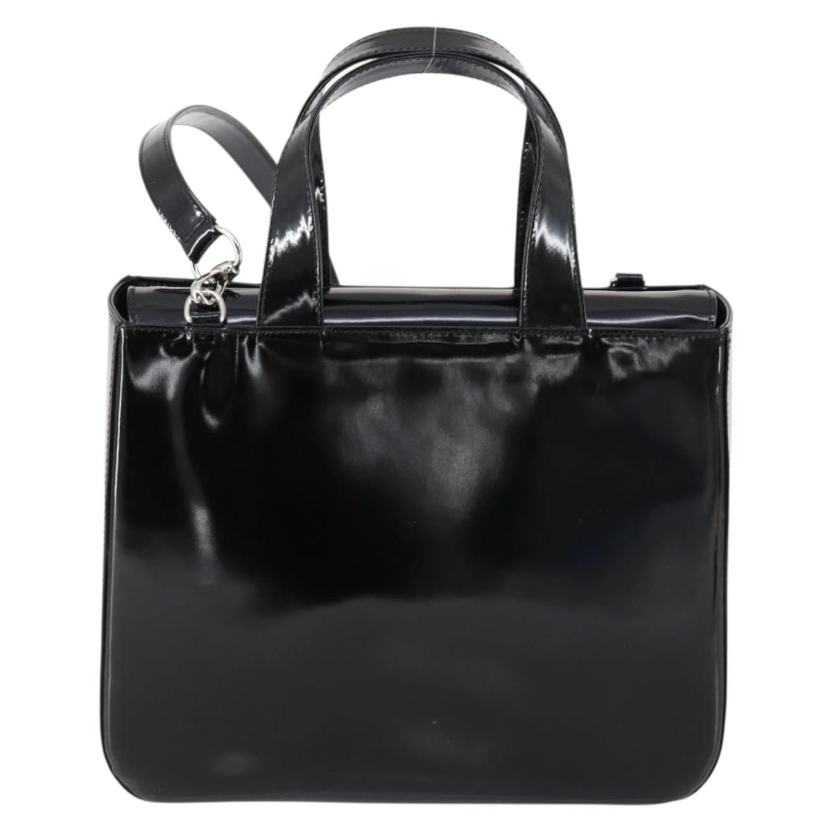 GUCCI Soho Hand Bag Enamel 2way Black Silver 000 1013 0504 Auth th6522