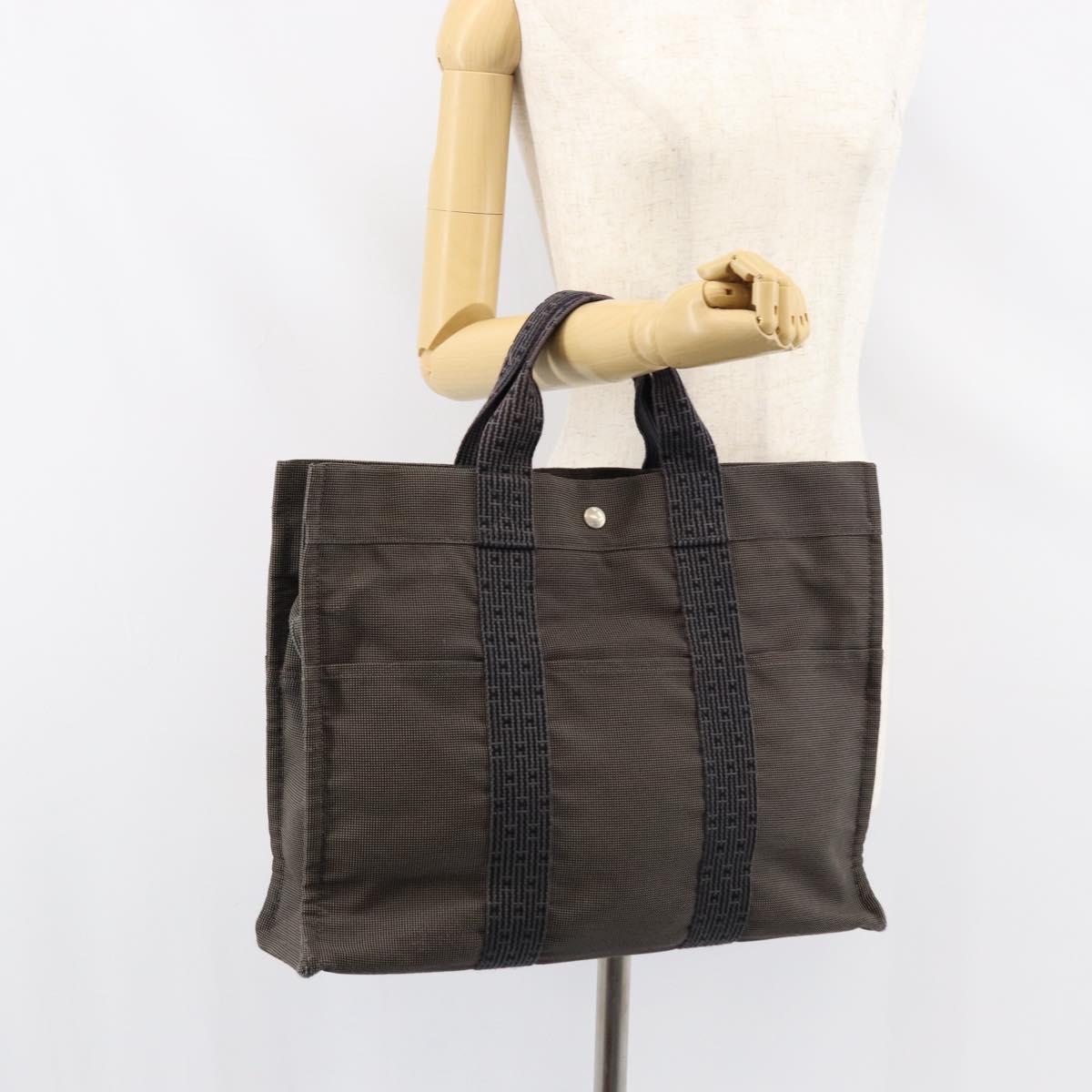 HERMES Her Line MM Hand Bag Canvas Gray Silver Auth th6523