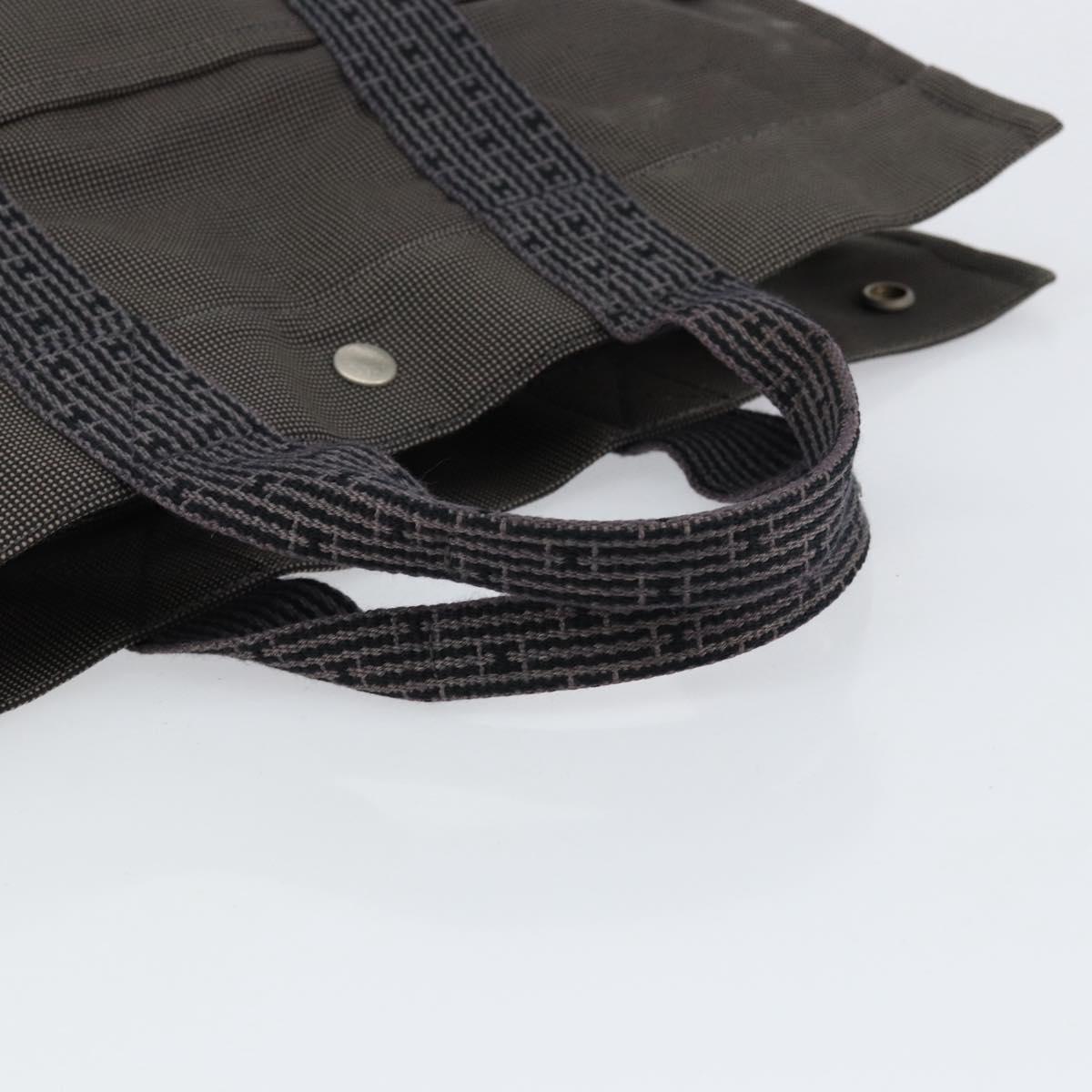 HERMES Her Line MM Hand Bag Canvas Gray Silver Auth th6523