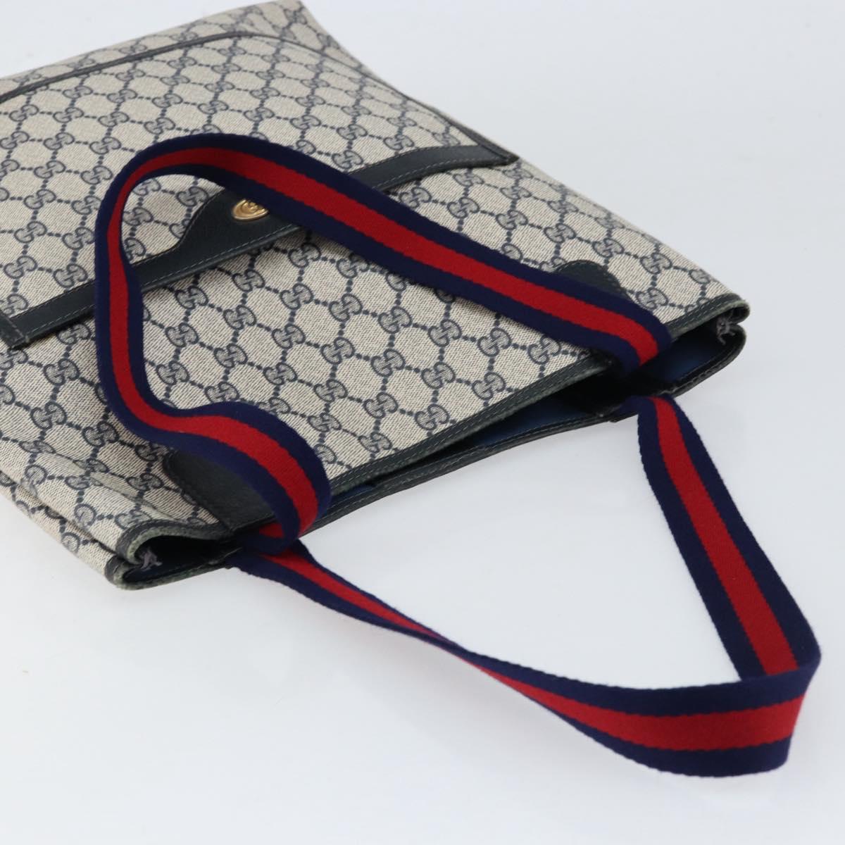 GUCCI GG Supreme Sherry Line Tote Bag PVC Navy Red 002 4487 39 Auth th6526