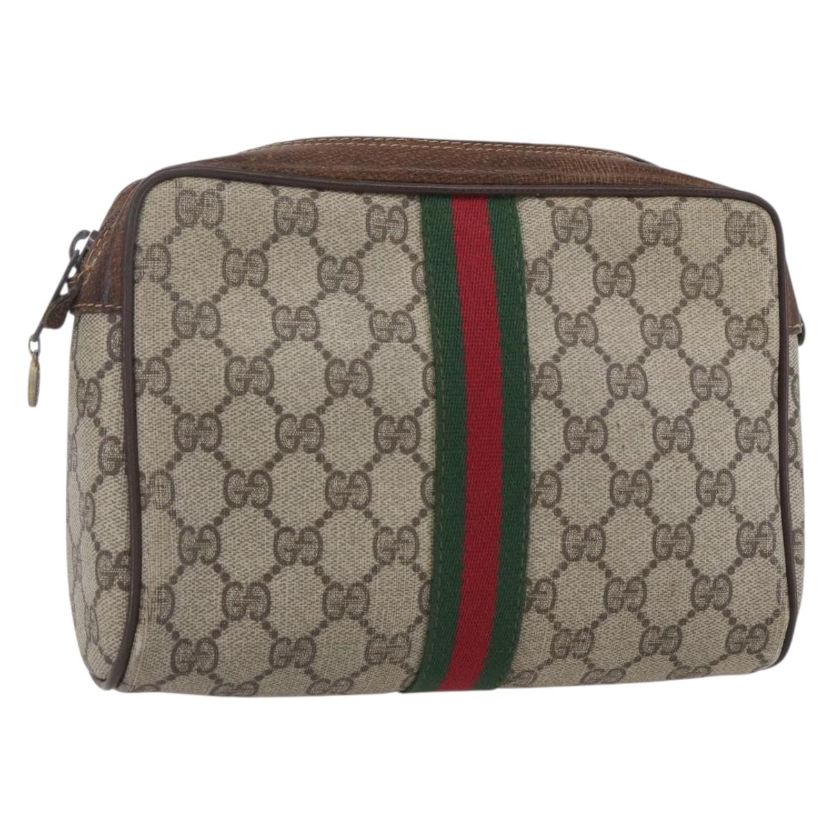 GUCCI GG Supreme Web Sherry Line Bag PVC Beige Red 40 014 3553 Auth th6527