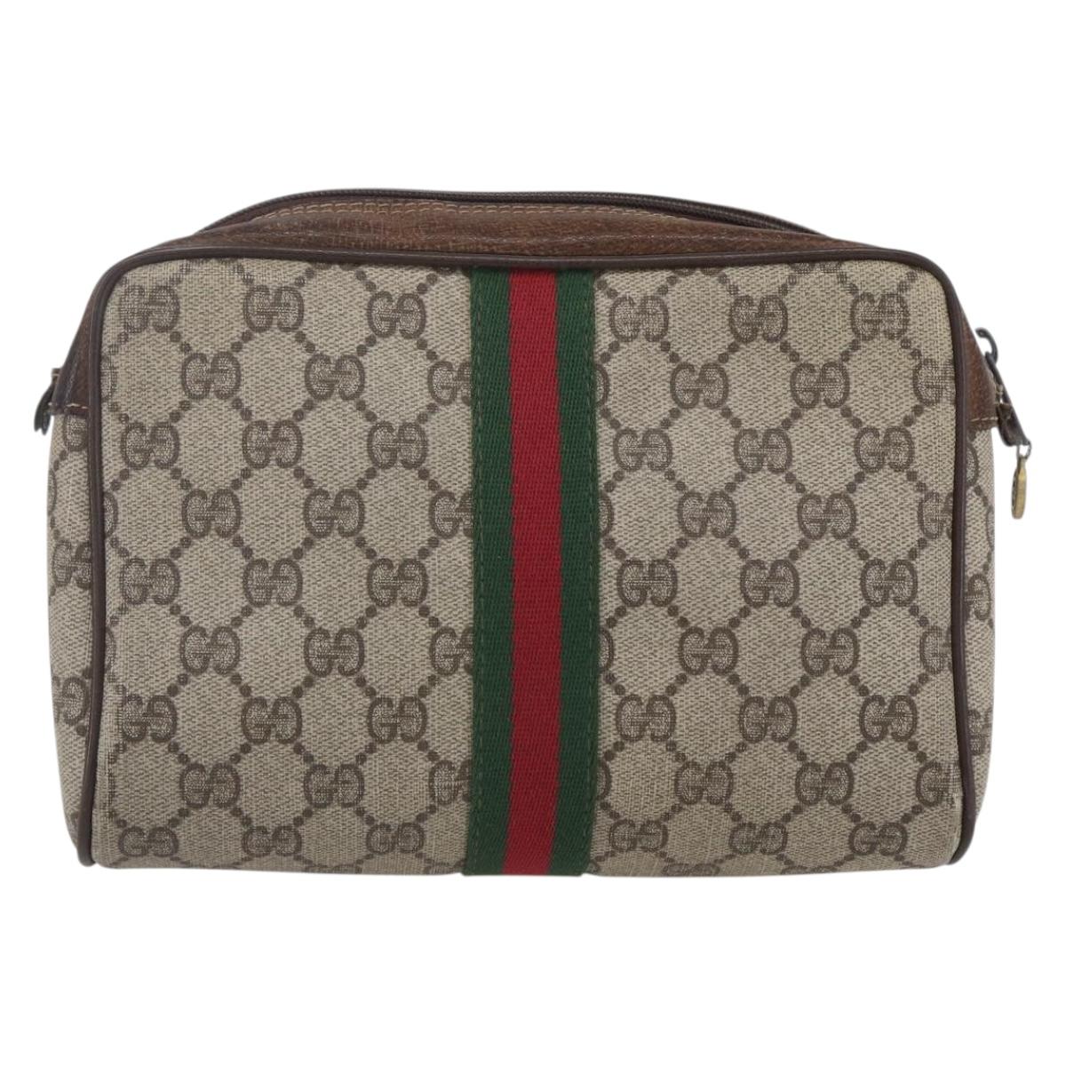 GUCCI GG Supreme Web Sherry Line Bag PVC Beige Red 40 014 3553 Auth th6527