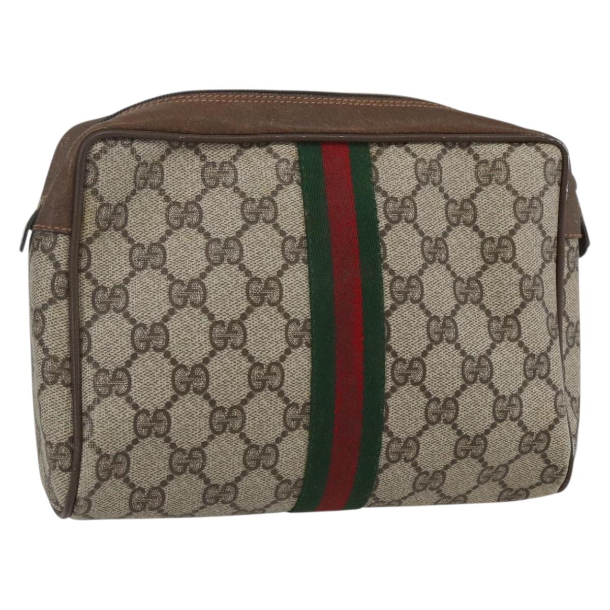 GUCCI GG Supreme Web Sherry Line Clutch Bag PVC Beige Gold 89 01 012 Auth th6554