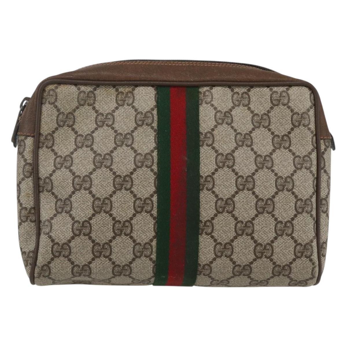 GUCCI GG Supreme Web Sherry Line Clutch Bag PVC Beige Gold 89 01 012 Auth th6554