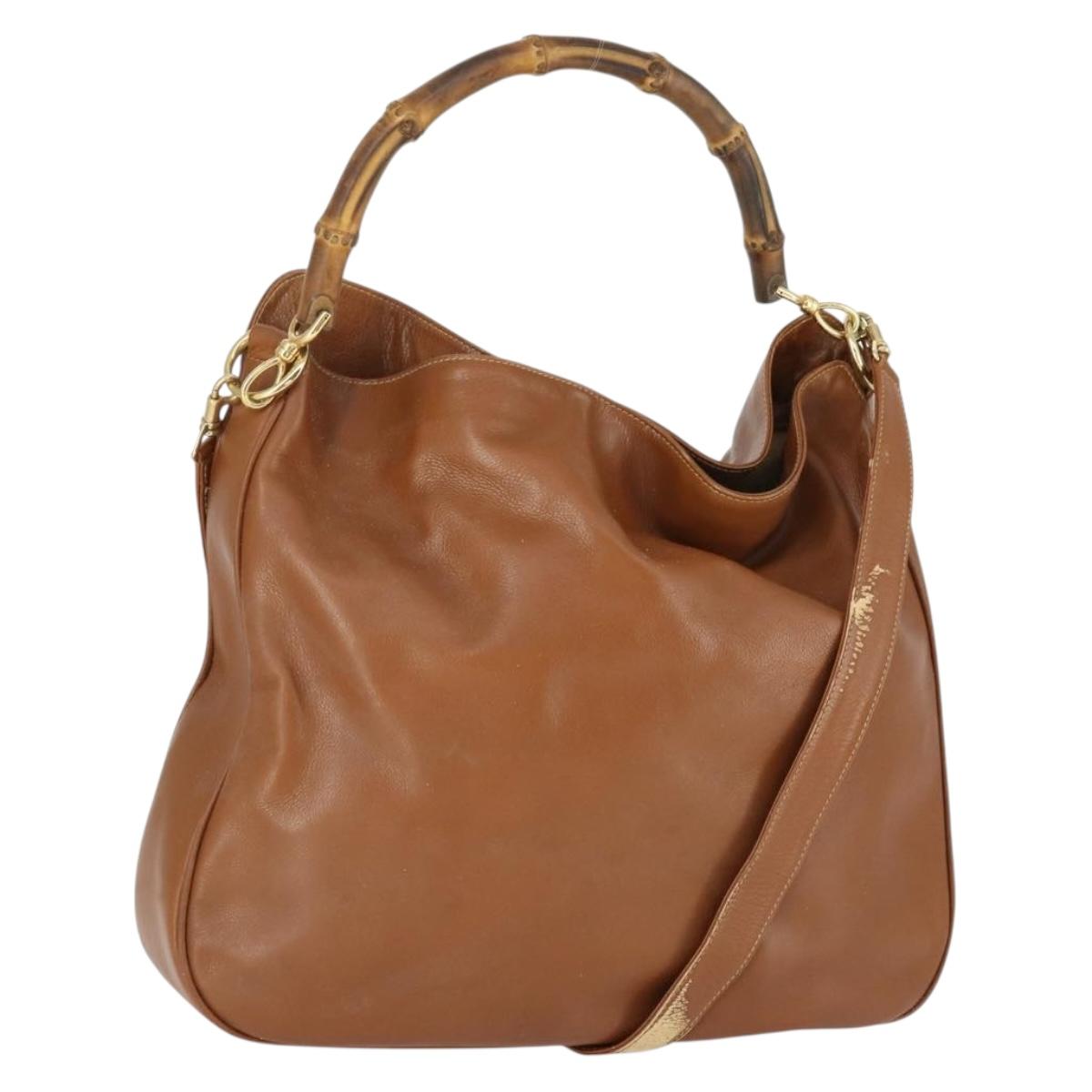 GUCCI Bamboo Shoulder Bag Leather 2way Brown Gold 001 1781 1577 Auth th6578