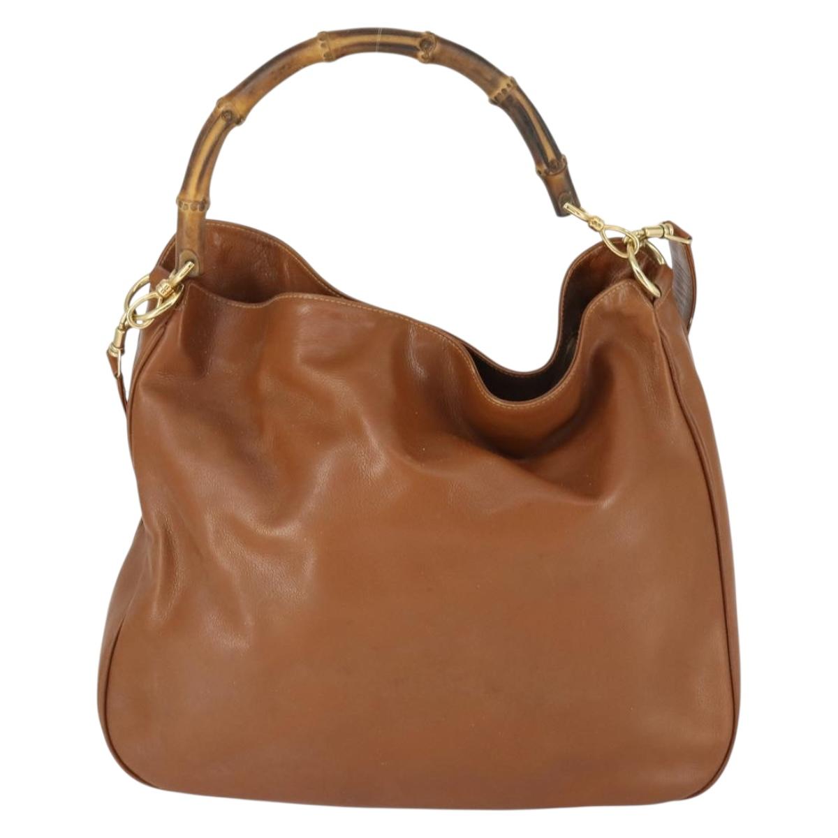 GUCCI Bamboo Shoulder Bag Leather 2way Brown Gold 001 1781 1577 Auth th6578