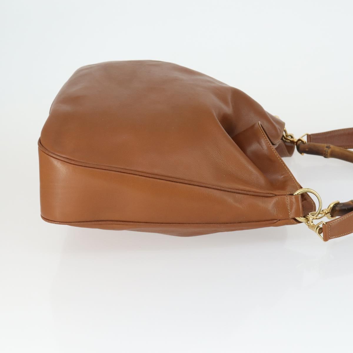 GUCCI Bamboo Shoulder Bag Leather 2way Brown Gold 001 1781 1577 Auth th6578