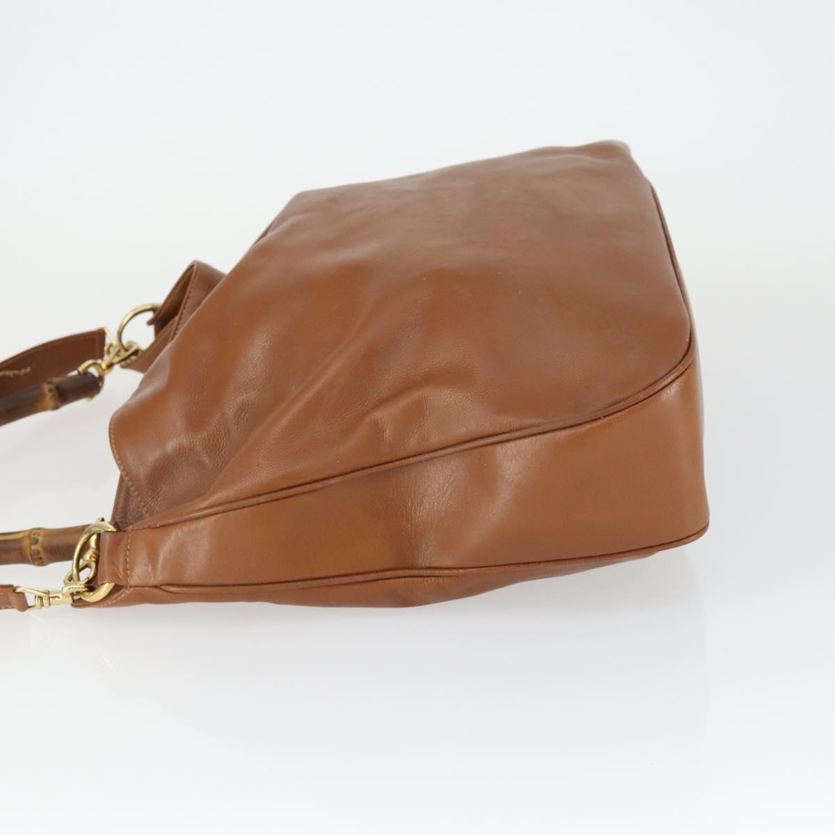 GUCCI Bamboo Shoulder Bag Leather 2way Brown Gold 001 1781 1577 Auth th6578