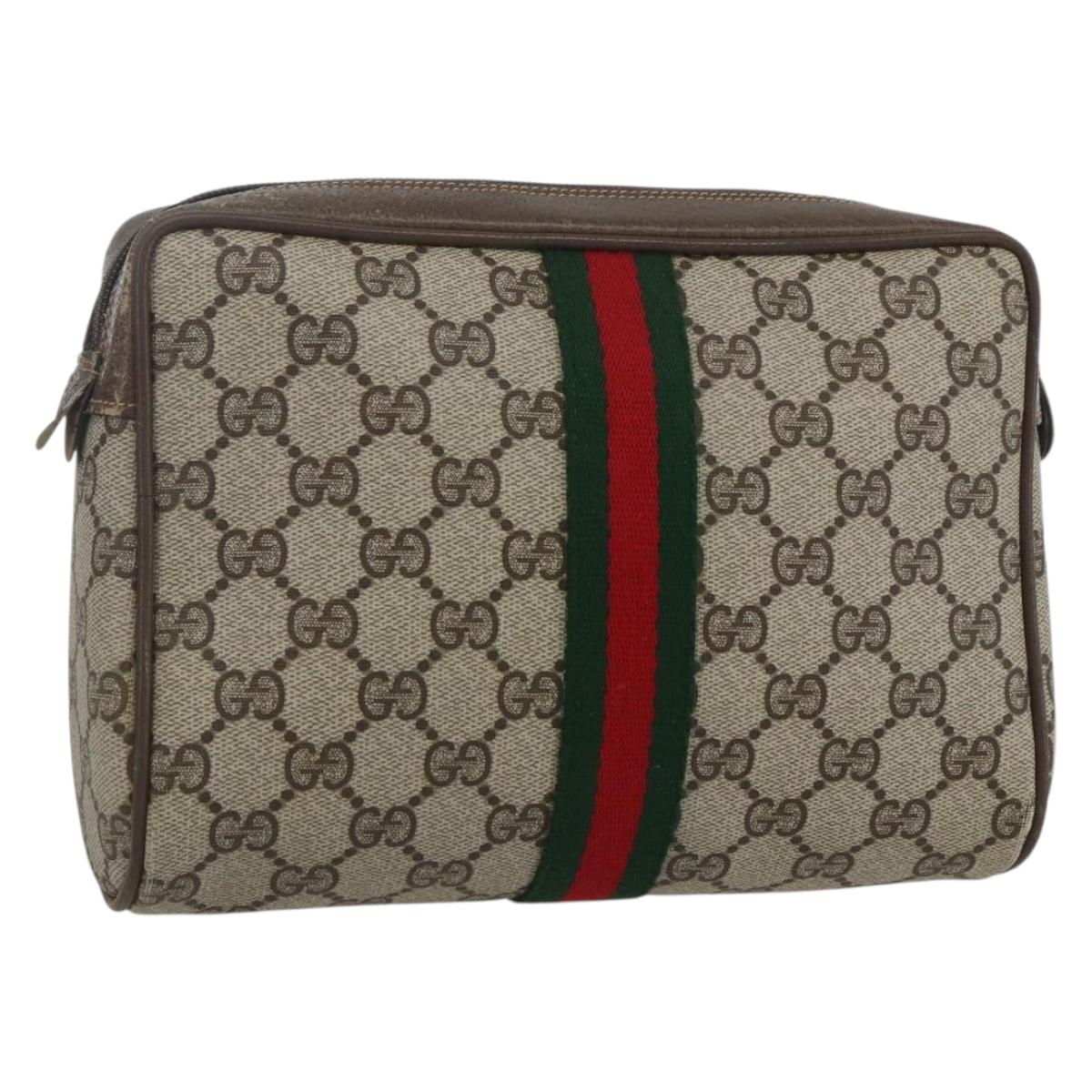 GUCCI GG Supreme Web Sherry Line Clutch Bag PVC Beige Gold 75 01 012 Auth th6579