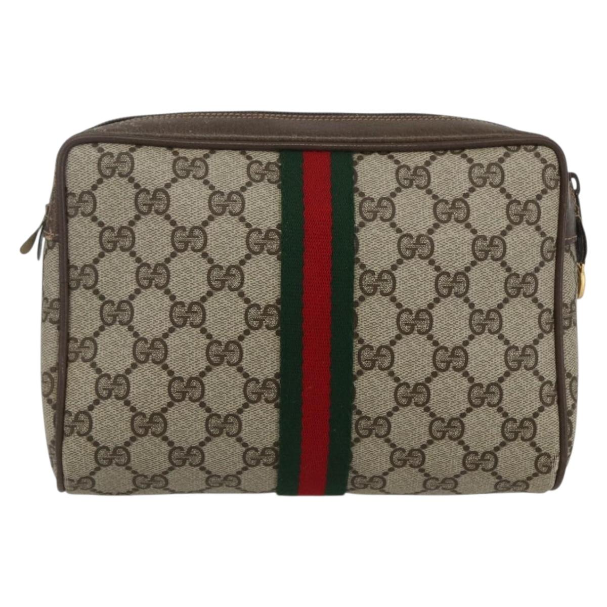 GUCCI GG Supreme Web Sherry Line Clutch Bag PVC Beige Gold 75 01 012 Auth th6579