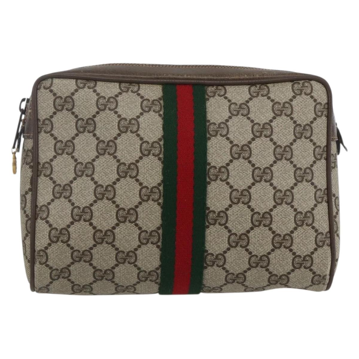GUCCI GG Supreme Web Sherry Line Clutch Bag PVC Beige Gold 75 01 012 Auth th6579