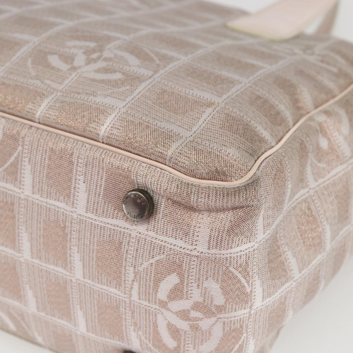 CHANEL New Travel Line Tote Bag Nylon Beige Silver CC Auth th6582