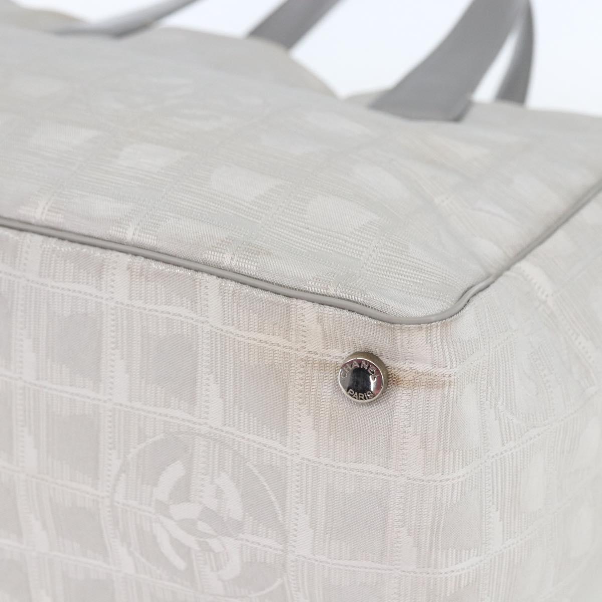 CHANEL New Travel Line Tote Bag Nylon Silver CC Auth th6583