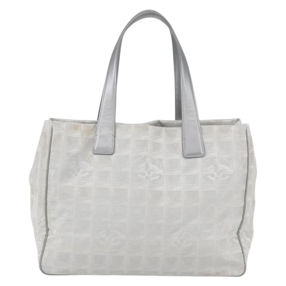 CHANEL New Travel Line Tote Bag Nylon Silver CC Auth th6583
