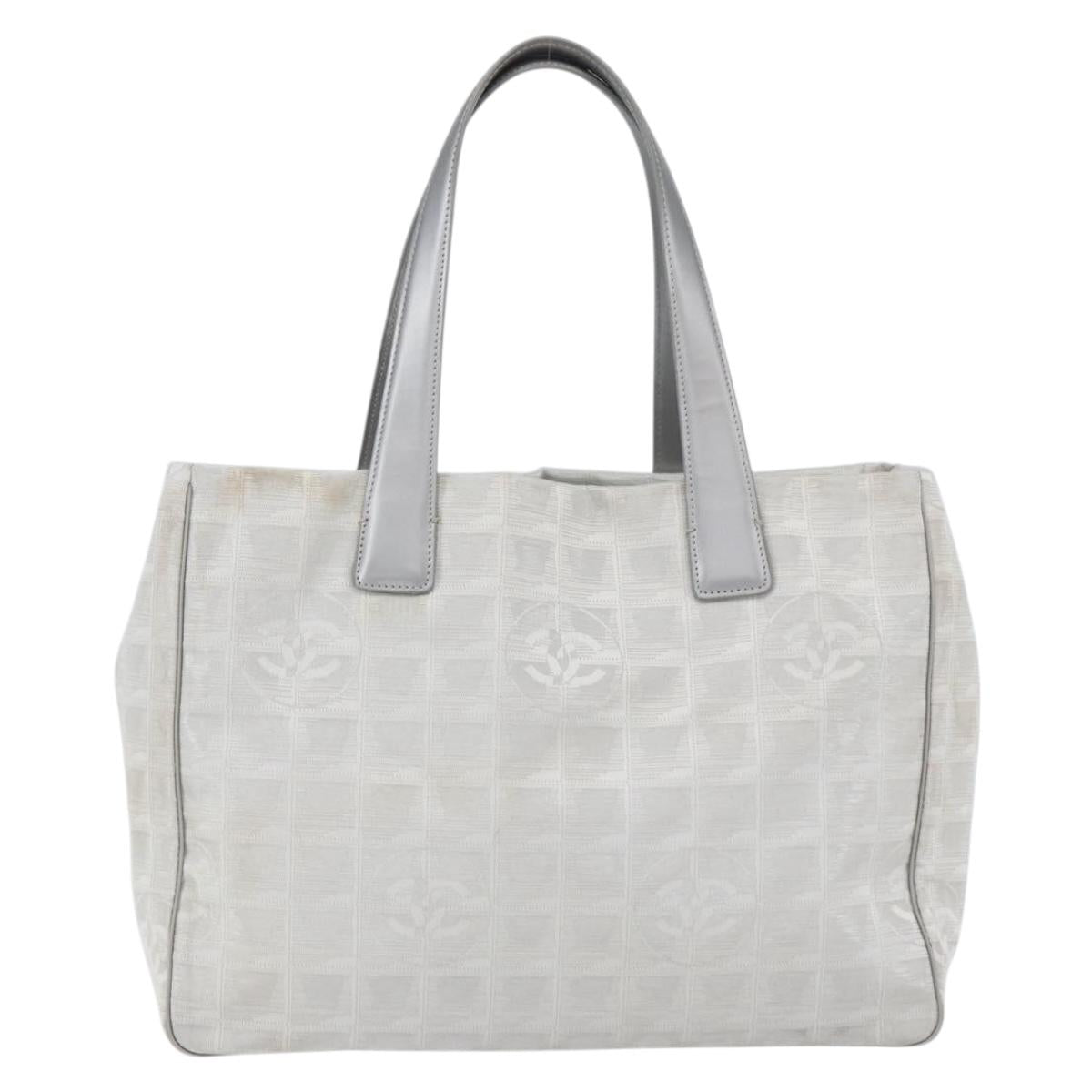 CHANEL New Travel Line Tote Bag Nylon Silver CC Auth th6583