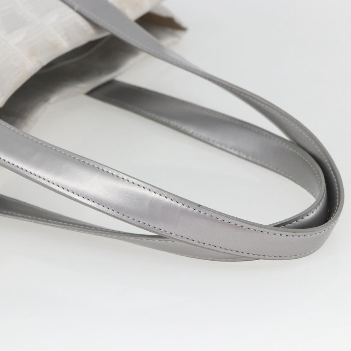 CHANEL New Travel Line Tote Bag Nylon Silver CC Auth th6583