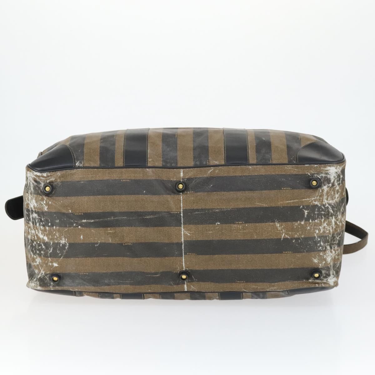 FENDI Pecan Canvas Boston Bag Nylon 2way Black Brown gold Auth th6585