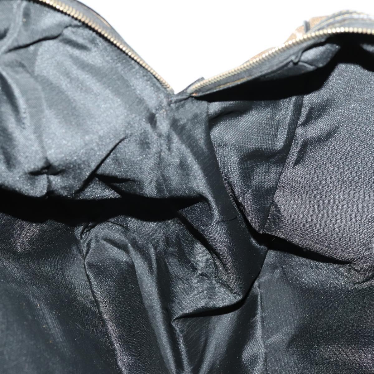 FENDI Pecan Canvas Boston Bag Nylon 2way Black Brown gold Auth th6585