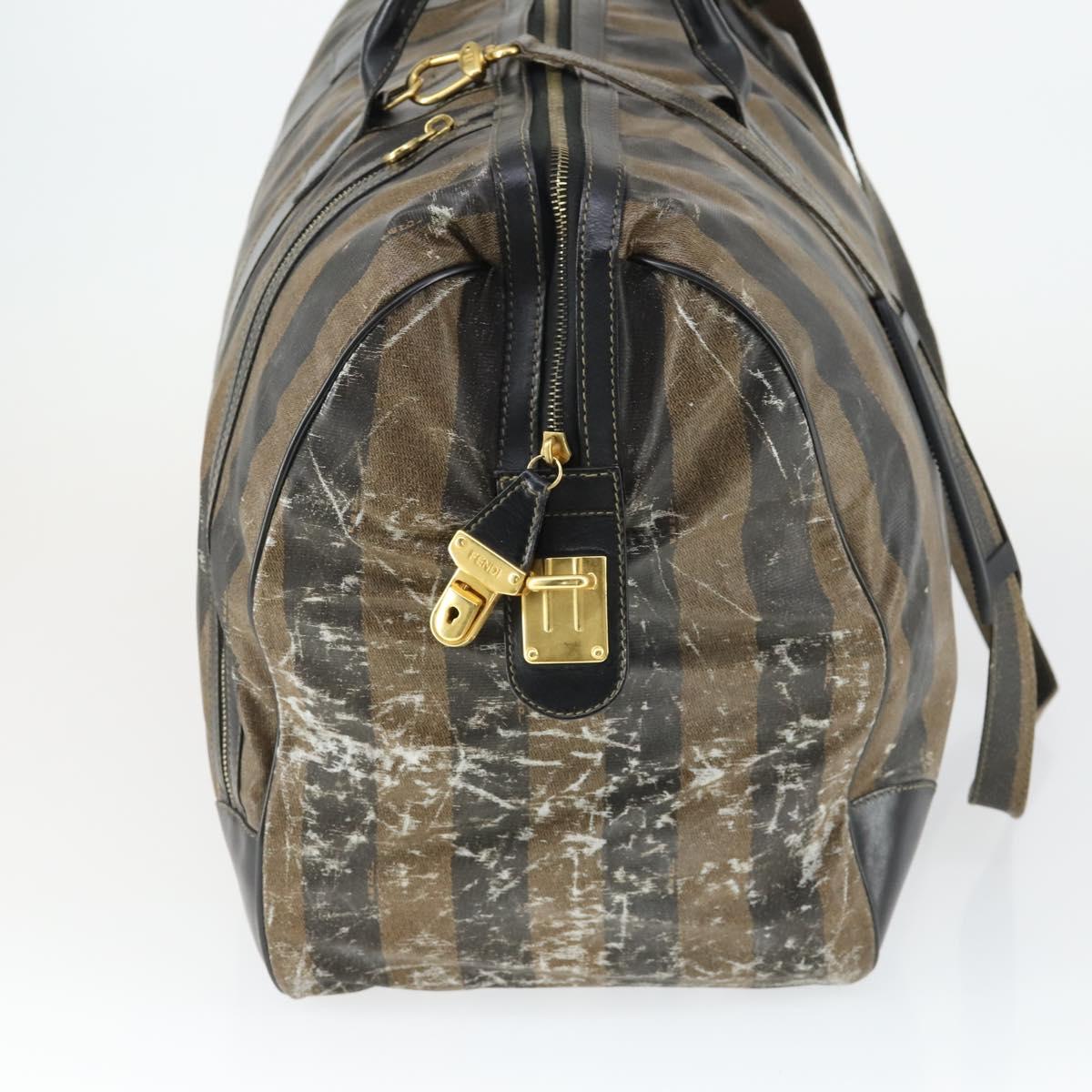 FENDI Pecan Canvas Boston Bag Nylon 2way Black Brown gold Auth th6585