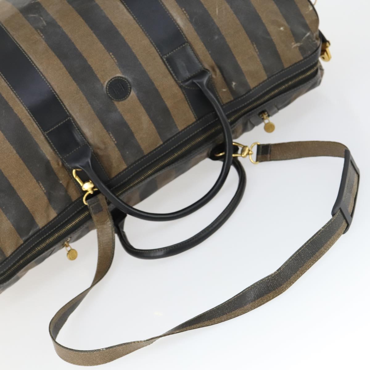 FENDI Pecan Canvas Boston Bag Nylon 2way Black Brown gold Auth th6585
