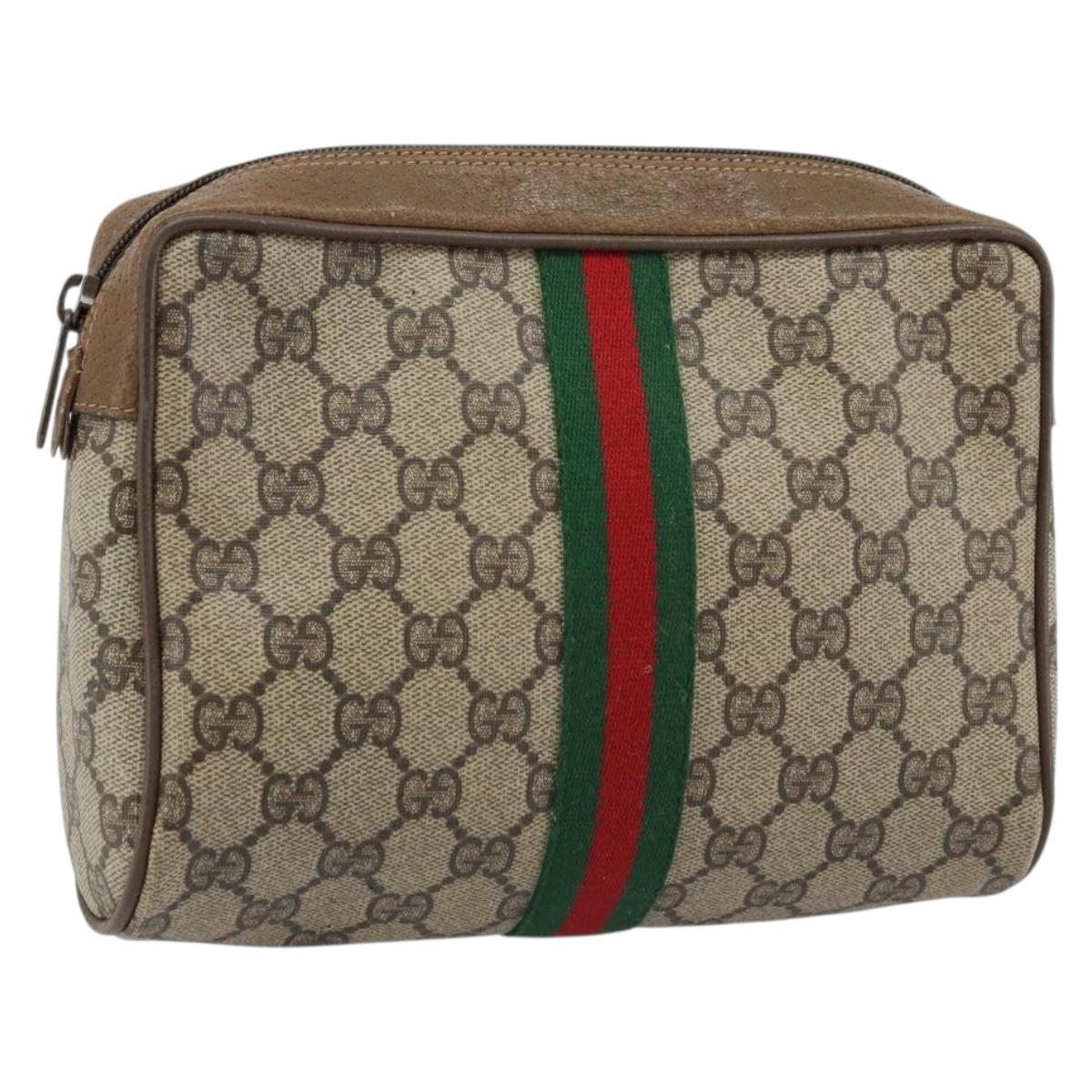 GUCCI GG Supreme Web Sherry Line Bag PVC Beige Gold Red 89 01 012 Auth th6601