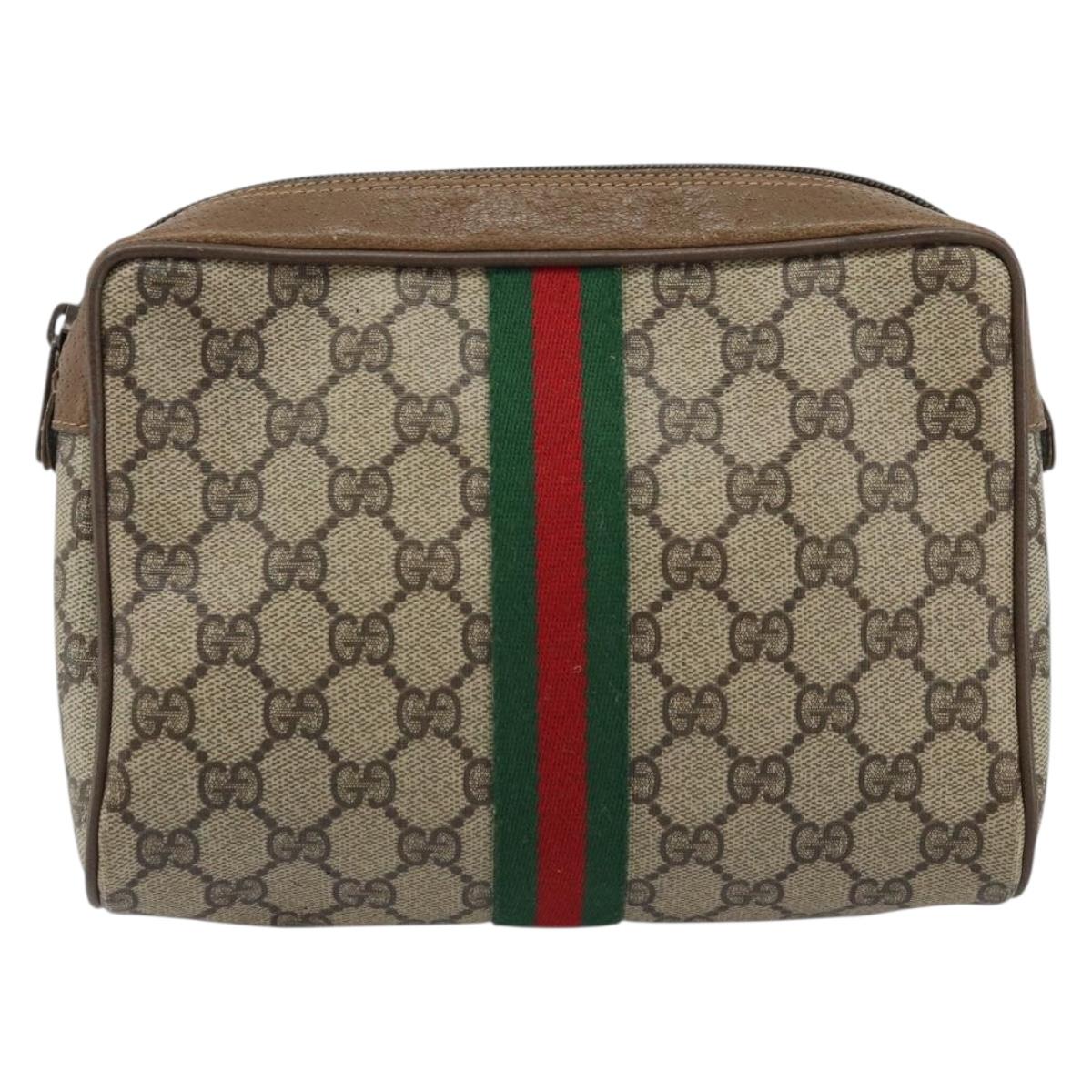GUCCI GG Supreme Web Sherry Line Bag PVC Beige Gold Red 89 01 012 Auth th6601