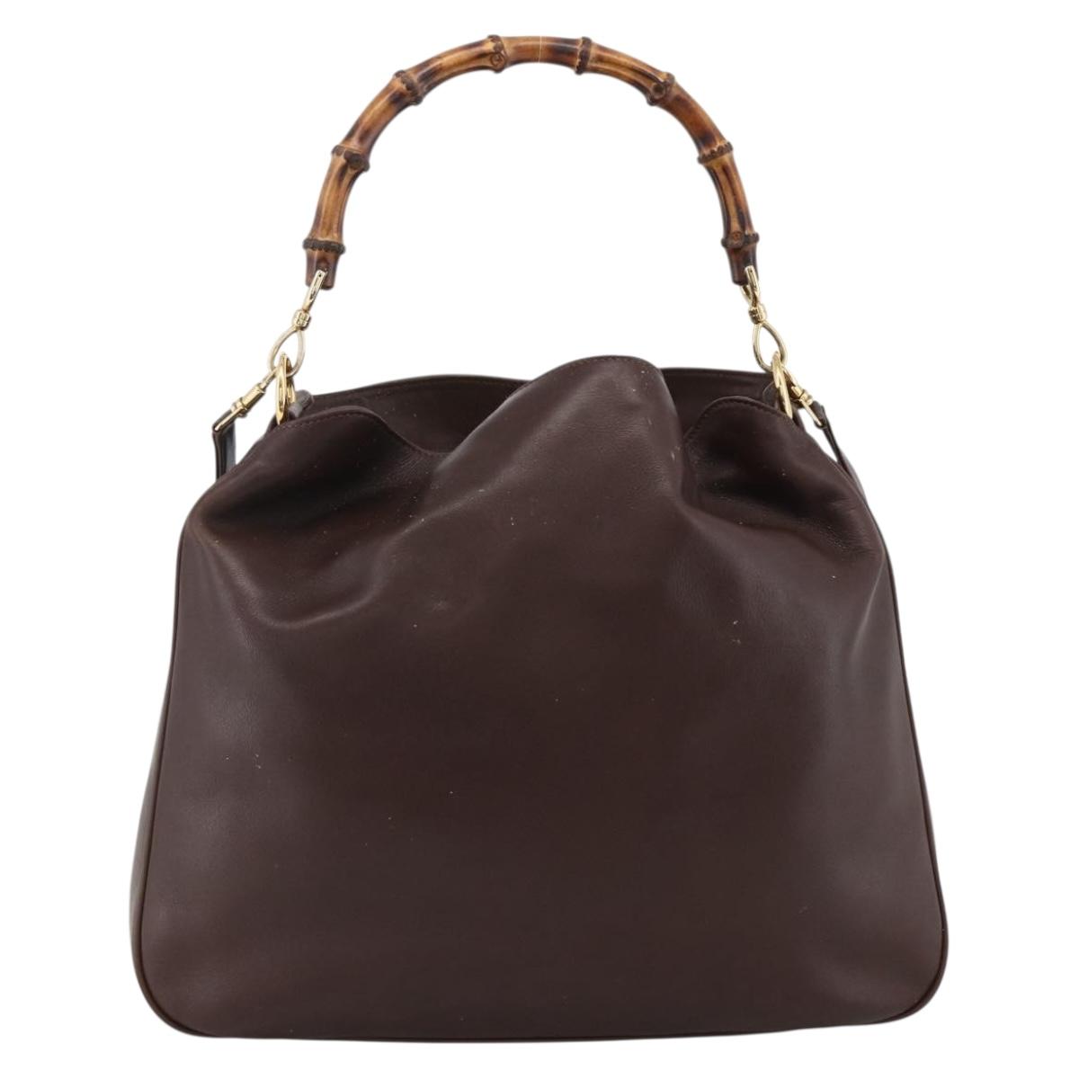 GUCCI Bamboo Shoulder Bag Leather 2way Brown Gold 001 1705 1577 Auth th6602