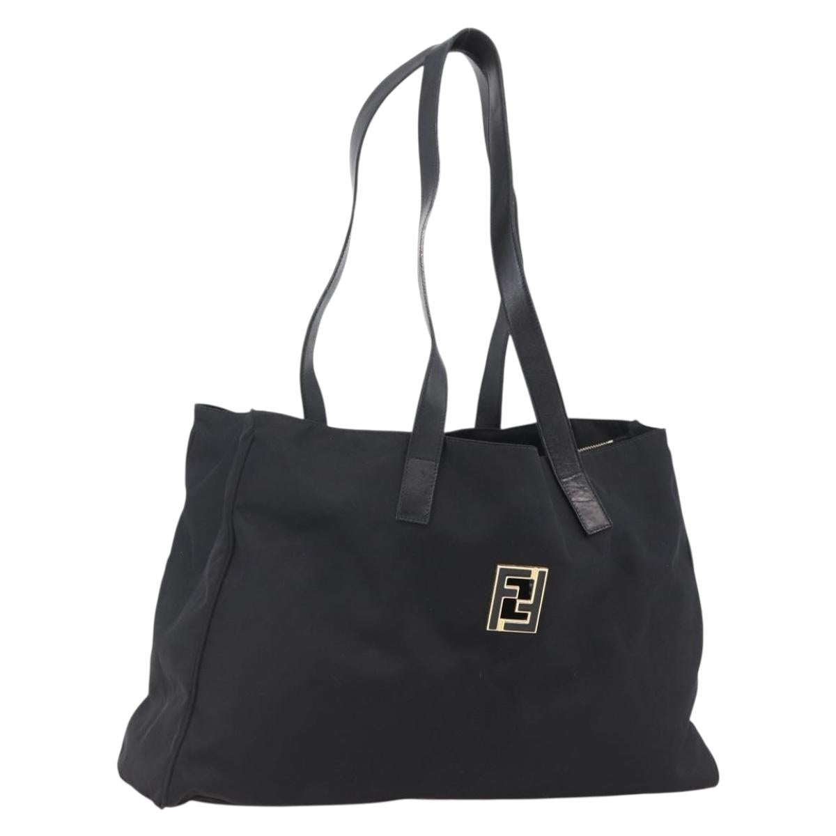FENDI Tote Bag Nylon Black Gold Auth th6603