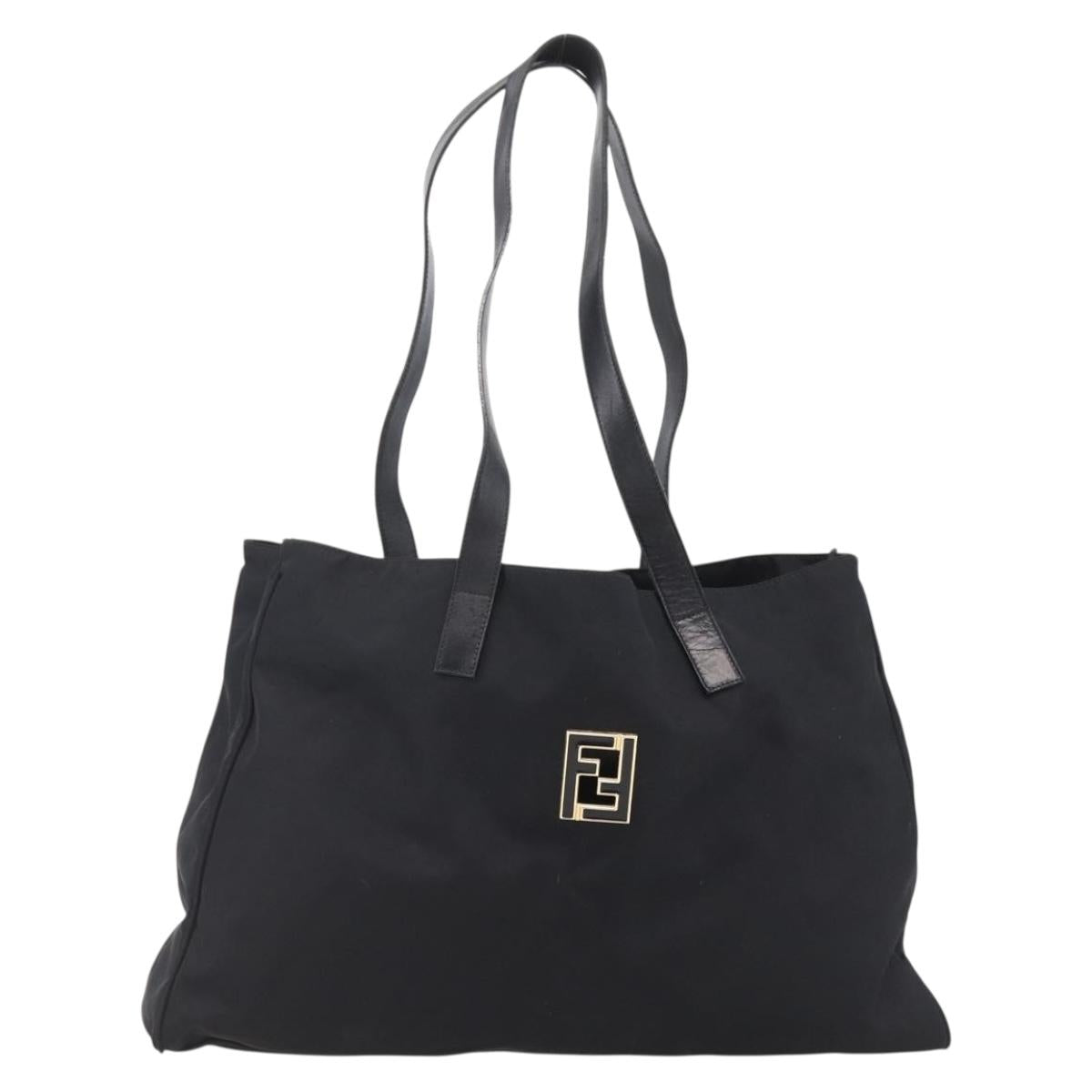 FENDI Tote Bag Nylon Black Gold Auth th6603