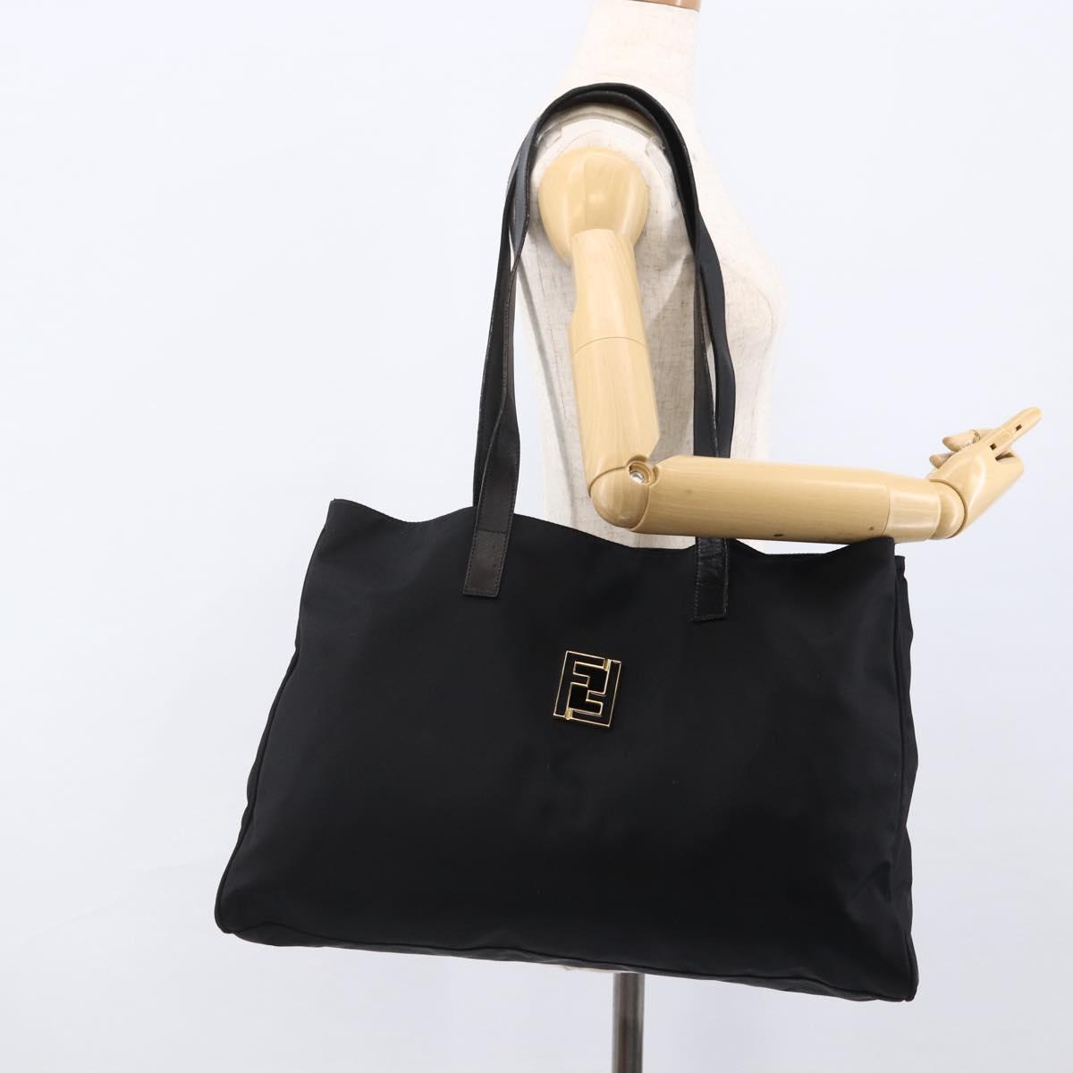 FENDI Tote Bag Nylon Black Gold Auth th6603