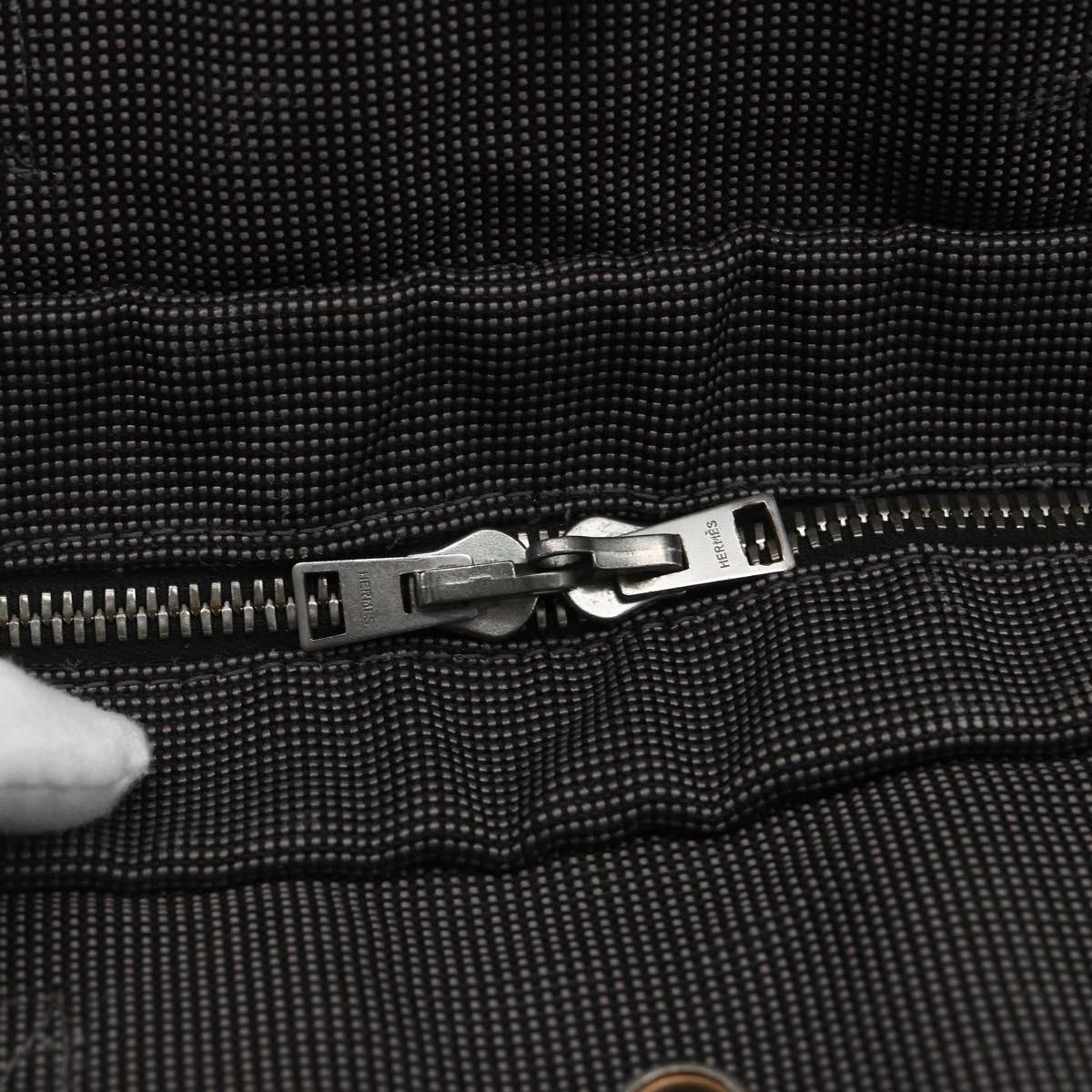 HERMES Her Line MM Hand Bag Canvas Gray Silver Auth th6604