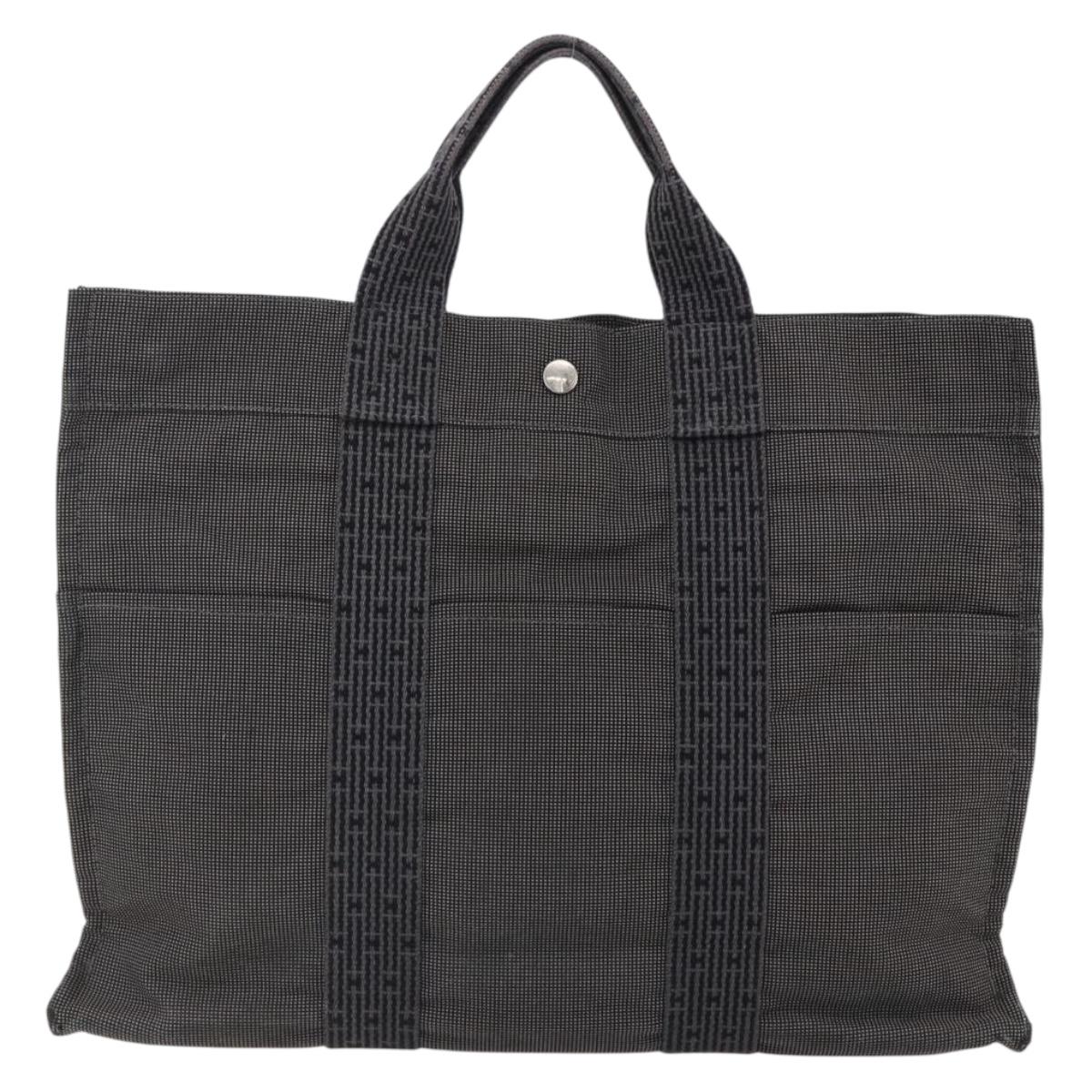 HERMES Her Line MM Hand Bag Canvas Gray Silver Auth th6604