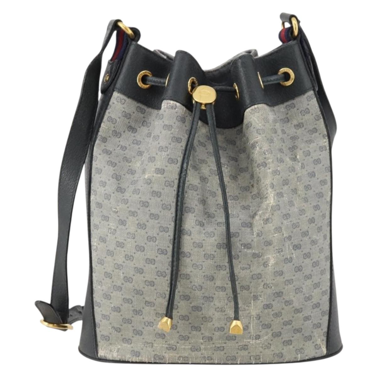 GUCCI Micro GG Supreme Sherry Line Bag PVC Navy Gold 164 02 034 Auth th6606