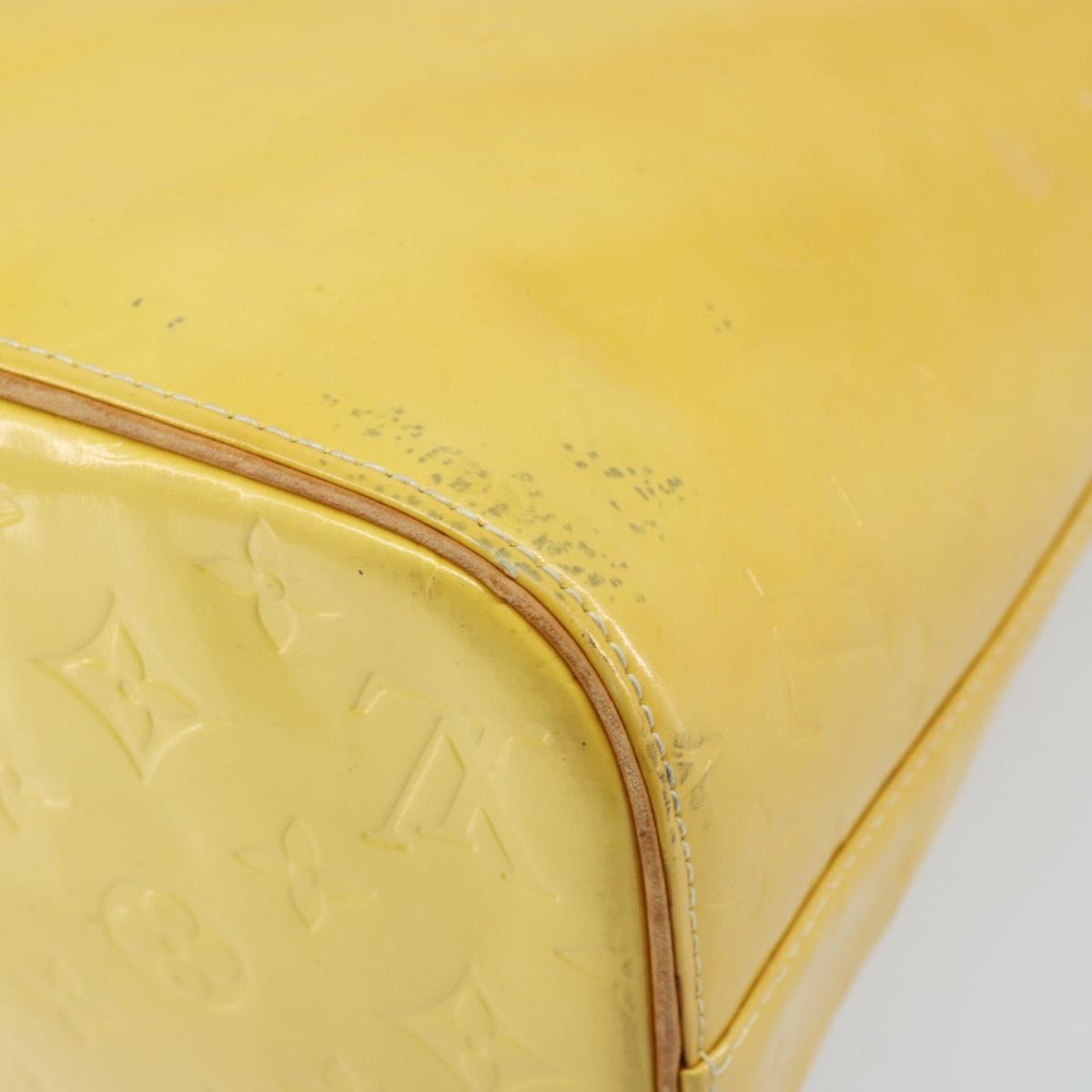 LOUIS VUITTON Monogram Vernis Houston Hand Bag Lime Yellow M91055 LV Auth th6608
