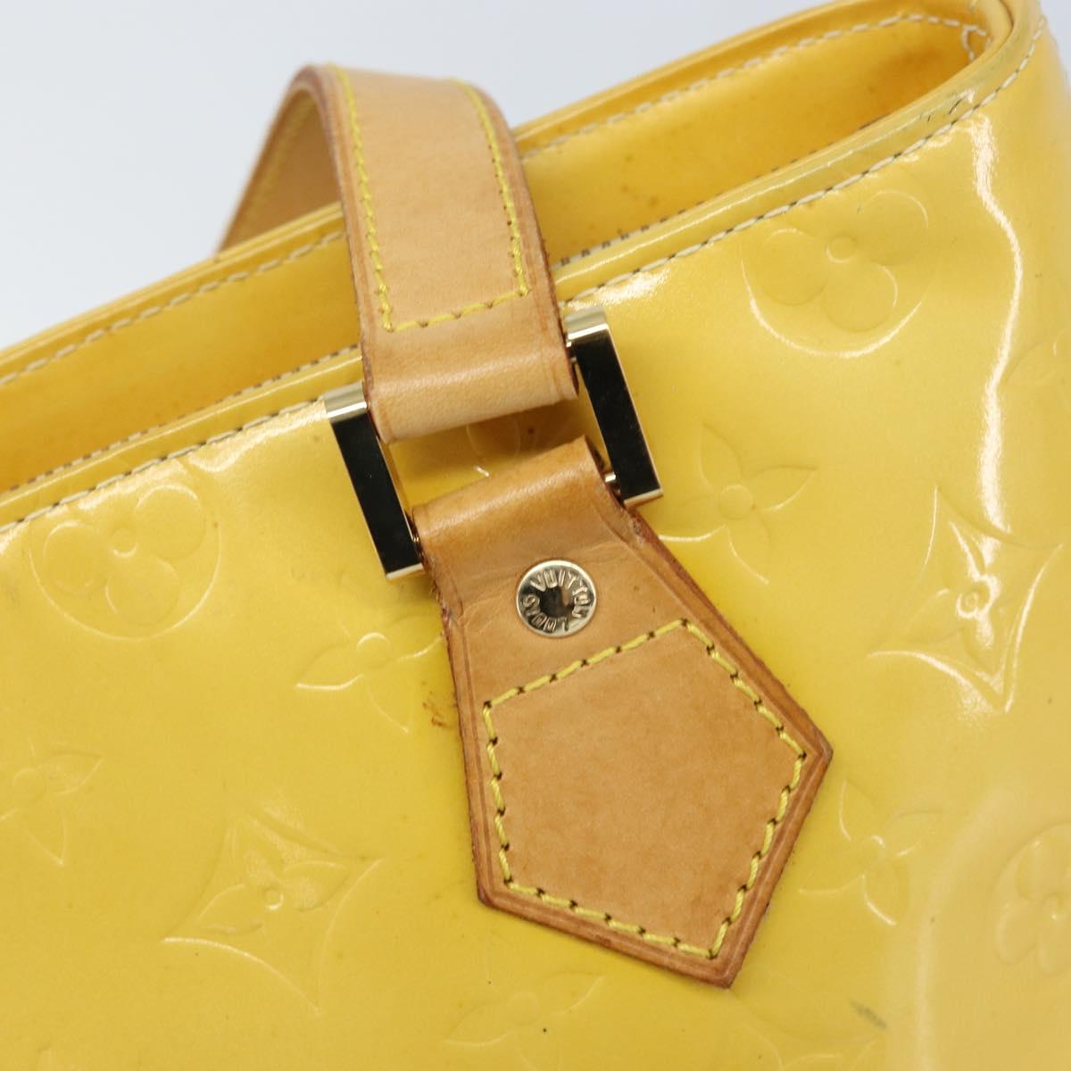 LOUIS VUITTON Monogram Vernis Houston Hand Bag Lime Yellow M91055 LV Auth th6608