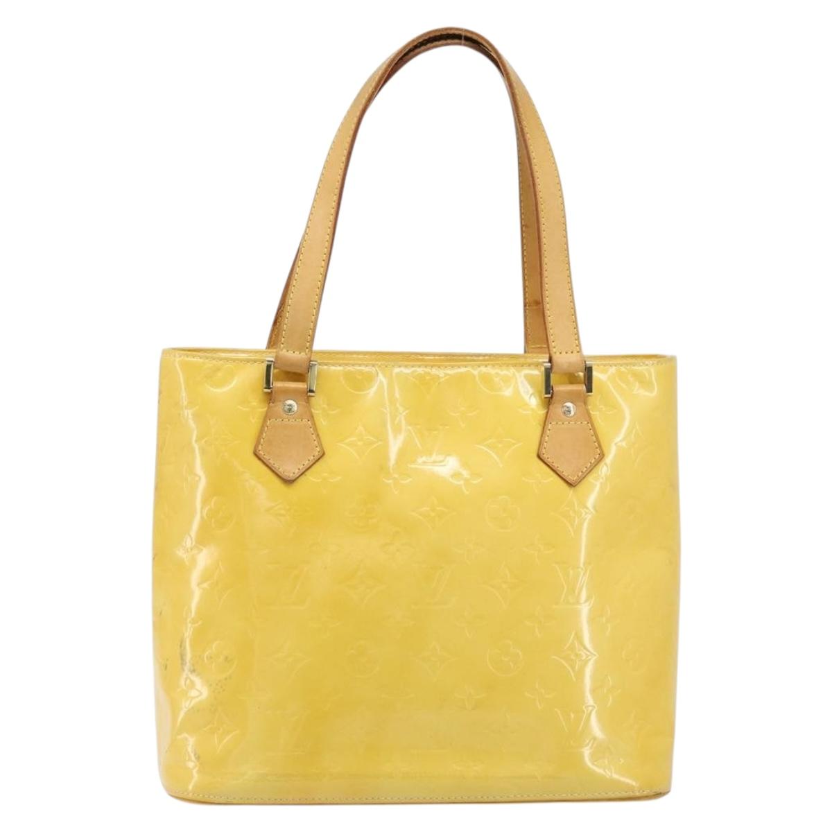 LOUIS VUITTON Monogram Vernis Houston Hand Bag Lime Yellow M91055 LV Auth th6608