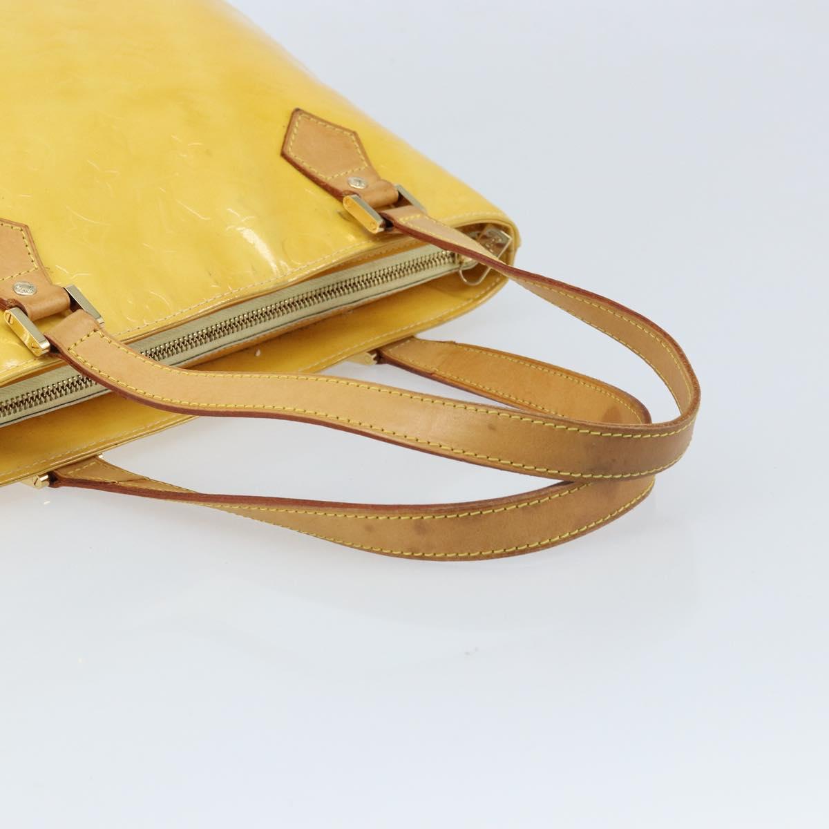 LOUIS VUITTON Monogram Vernis Houston Hand Bag Lime Yellow M91055 LV Auth th6608